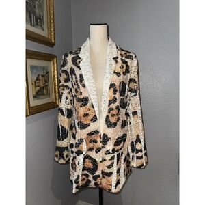 Leopard Lace Jacket Artsy Hippie Boho XL Sequins Animal Print Blazer Origami